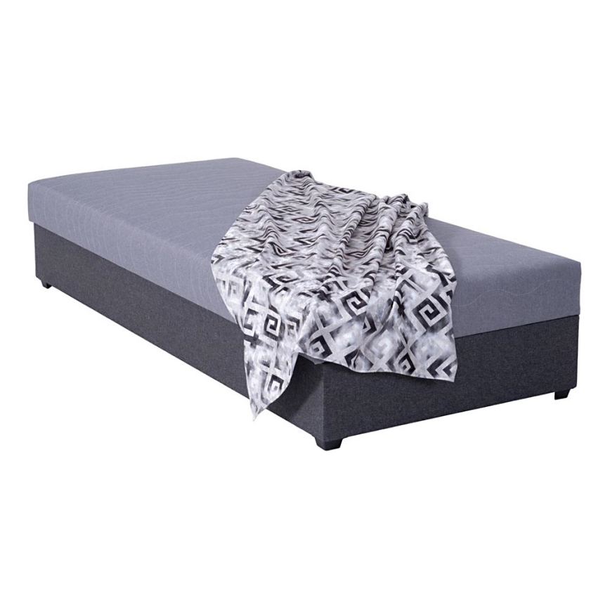 Tapicerēta vienvietīga gulta ar uzglabāšanas nodalījumu JACOB XL, nestspēja 130 kg, 90x200 cm, pelēka