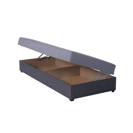 Tapicerēta vienvietīga gulta ar uzglabāšanas nodalījumu JACOB XL, nestspēja 130 kg, 90x200 cm, pelēka