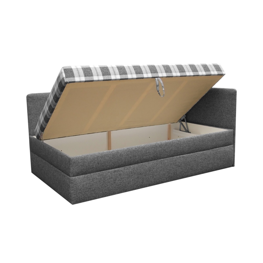 Tapisēta dienasgulta ar universālu kreisās/labās puses gultas galvgali ARLY 110x200 cm antracīta/balta