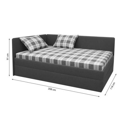 Tapisēta dienasgulta ar universālu kreisās/labās puses gultas galvgali ARLY 110x200 cm antracīta/balta