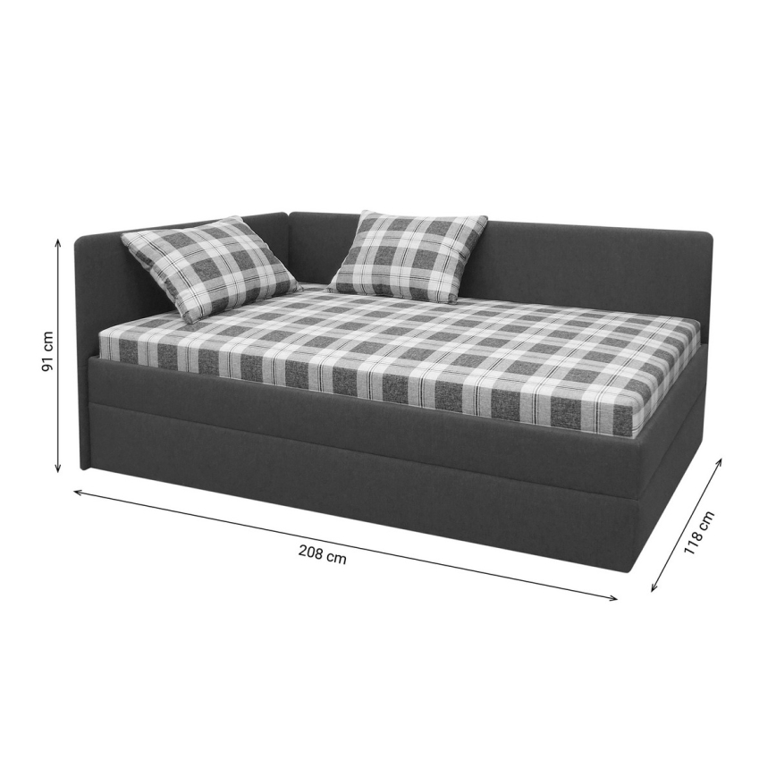 Tapisēta dienasgulta ar universālu kreisās/labās puses gultas galvgali ARLY 110x200 cm antracīta/balta