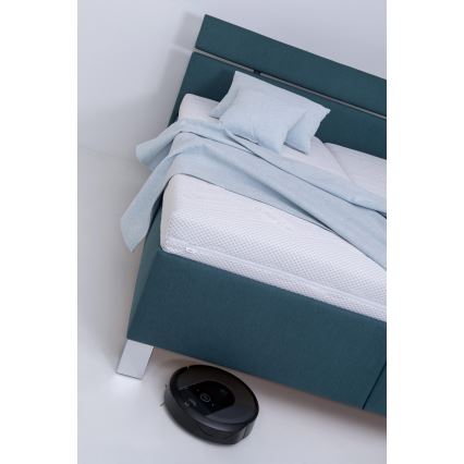 Tapisēta gulta ALIS 180x200 cm ar matraci un uzglabāšanas vietu, petrolejas krāsā