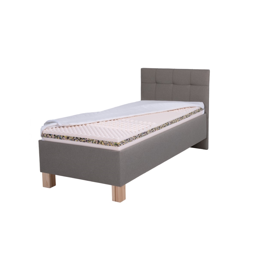 Tapisēta gulta ar matraci un uzglabāšanas nodalījumu MARIA ONE 90x200 cm taupe