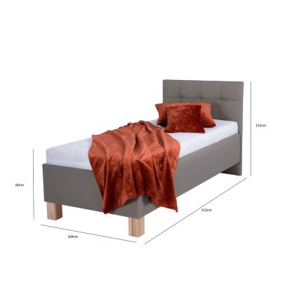 Tapisēta gulta ar matraci un uzglabāšanas nodalījumu MARIA ONE 90x200 cm taupe