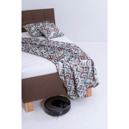 Tapisēta gulta MARIA ONE 90x200 cm ar matraci un uzglabāšanas vietu, brūna