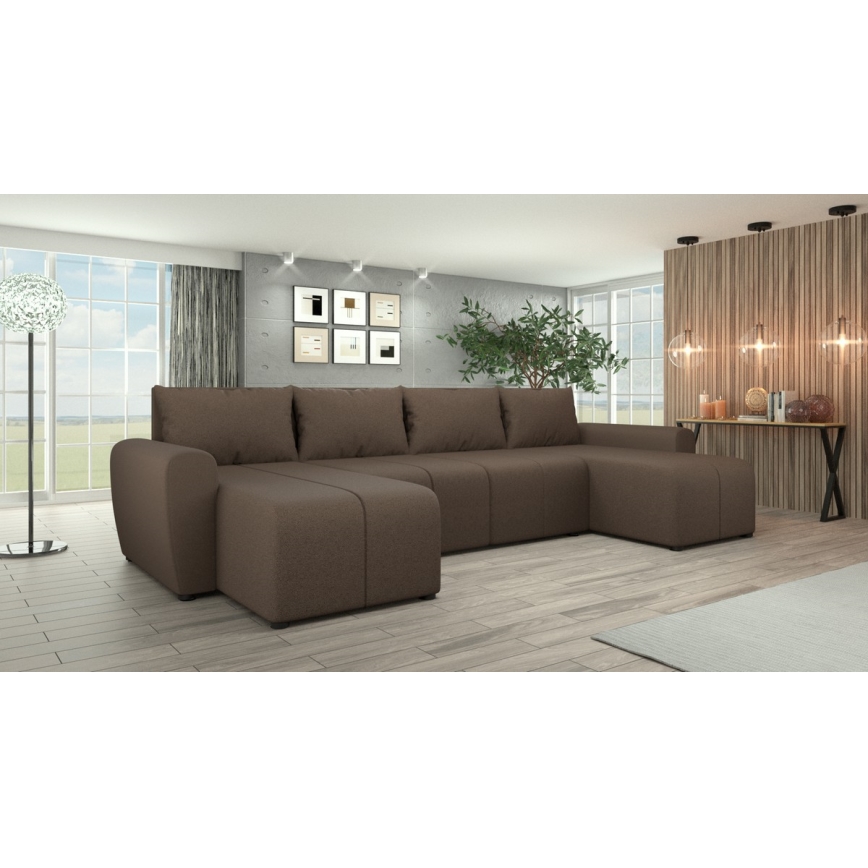 Tapisēta universāla izvelkamā U formas dīvāngarnitūra NEWPORT brūna
