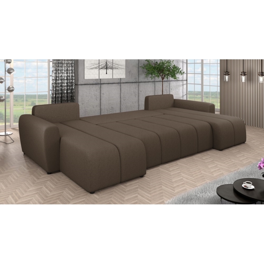 Tapisēta universāla izvelkamā U formas dīvāngarnitūra NEWPORT brūna