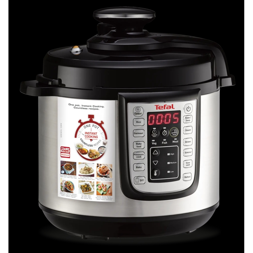 Tefal - Daudzfunkcionāls elektriskā spiediena katls ALL IN ONE POT 1100W/230V matēts hroms/melna