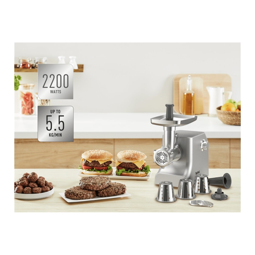 Tefal - Gaļas mašīna 8in1 2200W/230V sudraba