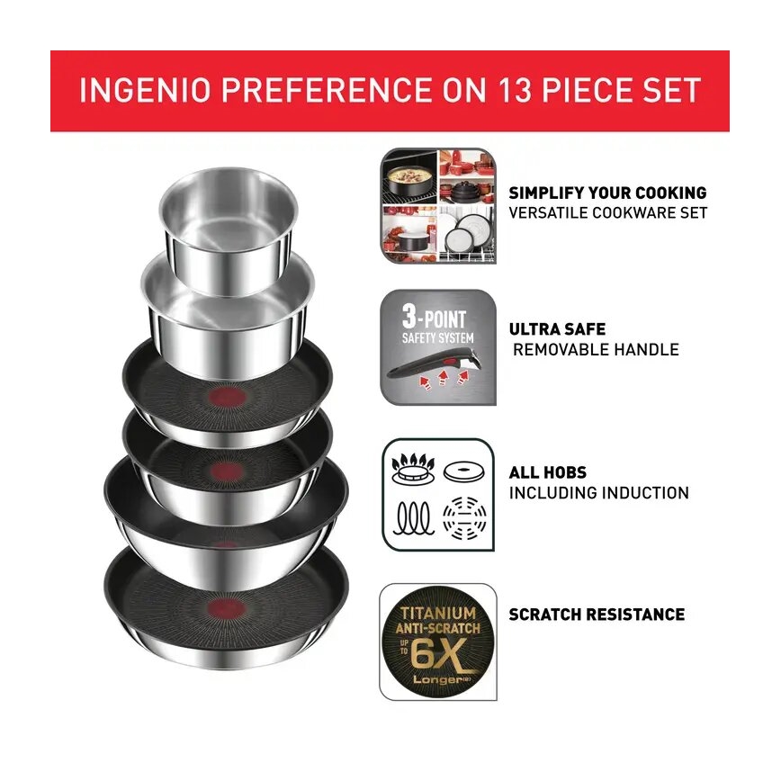 Tefal - 13 daļu INGENIO PREFERENCE ON nerūsējošā tērauda trauku komplekts