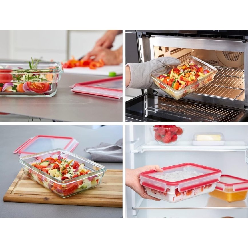 Tefal - pārtikas trauks 1,3 l MSEAL GLASS sarkans/stikls