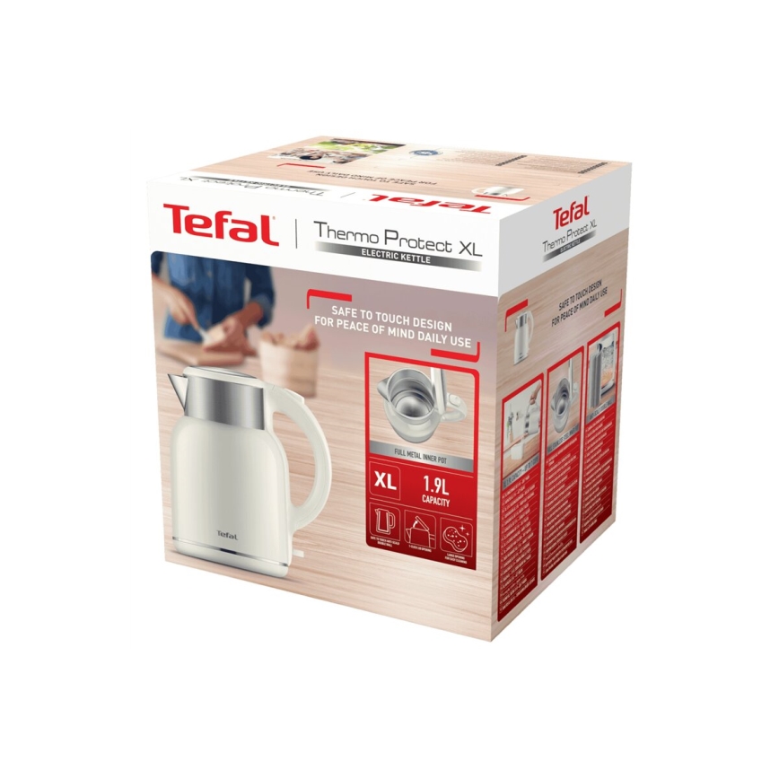Tefal - Tējkanna THERMO PROTECT XL 1,9l 1650W/230V nerūsējošs tērauds/balta