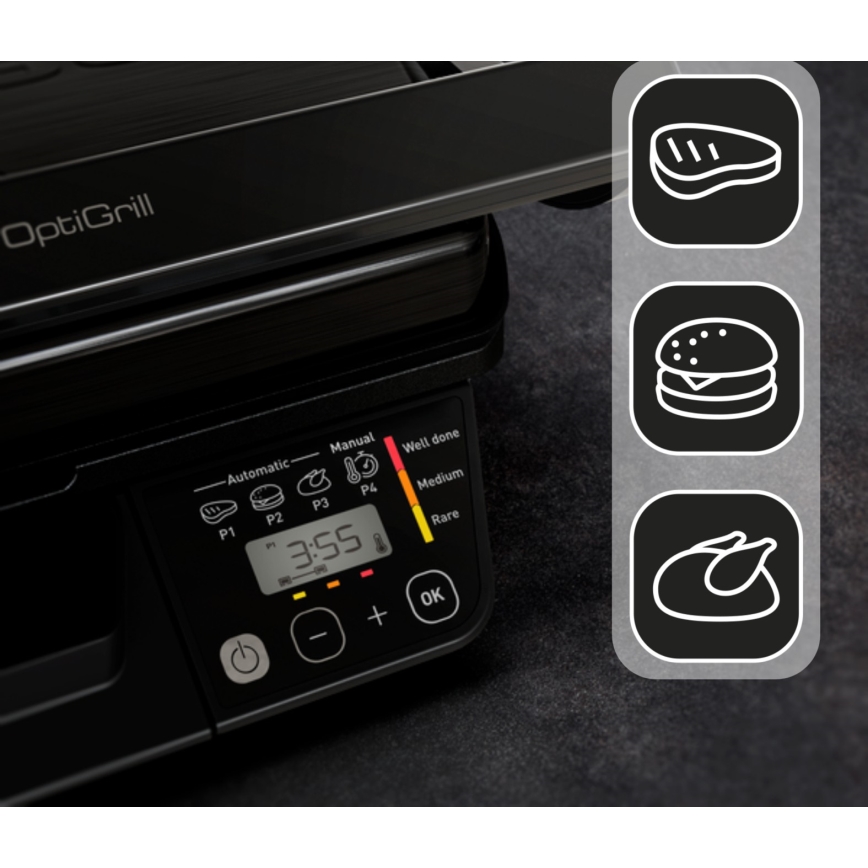 Tefal - Viedais elektriskais grils Tefal OPTIGRILL 2000W/230V