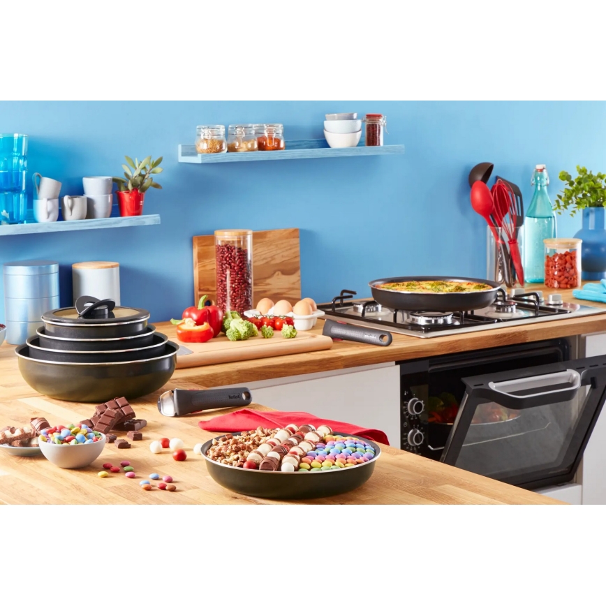 Tefal - Virtuves trauku komplekts 10 gab. INGENIO EASY COOK & CLEAN BLACK