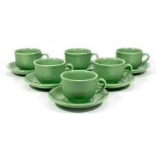 Tējas komplekts 6x keramikas krūzes ar apakštasīti, zaļa