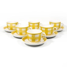 Tējas komplekts Lucie 6x keramikas krūzes ar apakštasīti balta, dzeltena