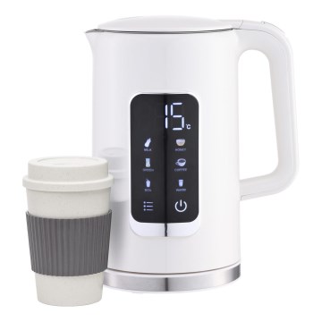 Tējkanna ar LCD ekrānu 1,7 l 2200W/230V balta + ceļojumu krūze 450 ml