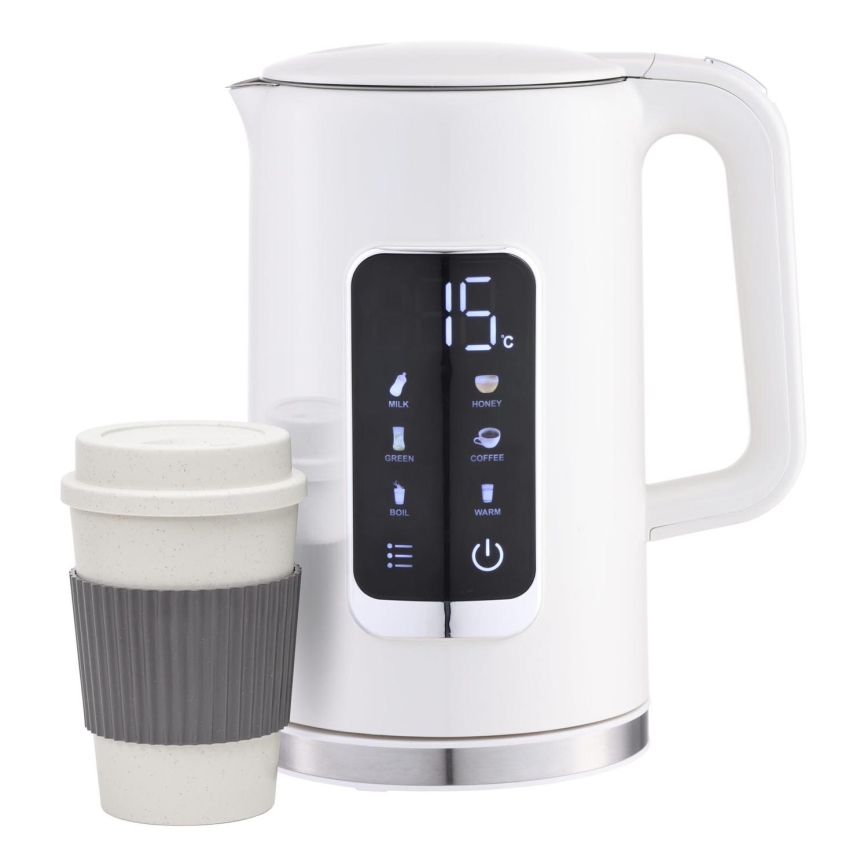 Tējkanna ar LCD ekrānu 1,7 l 2200W/230V balta + ceļojumu krūze 450 ml