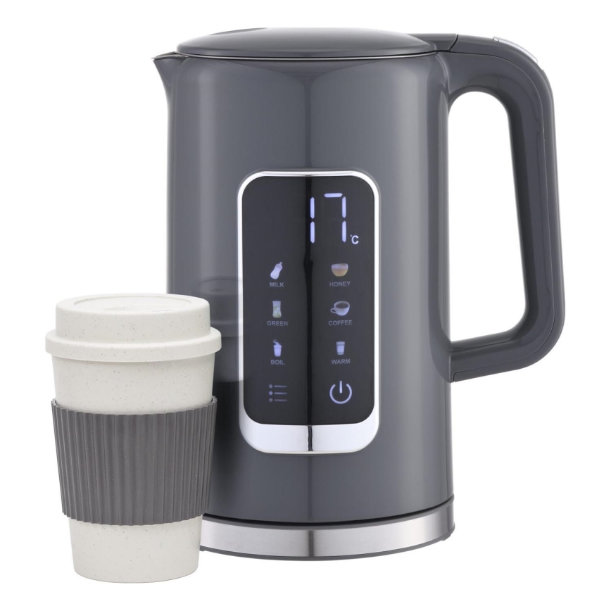 Tējkanna ar LCD ekrānu 1,7 l 2200W/230V pelēka + ceļojumu krūze 450 ml