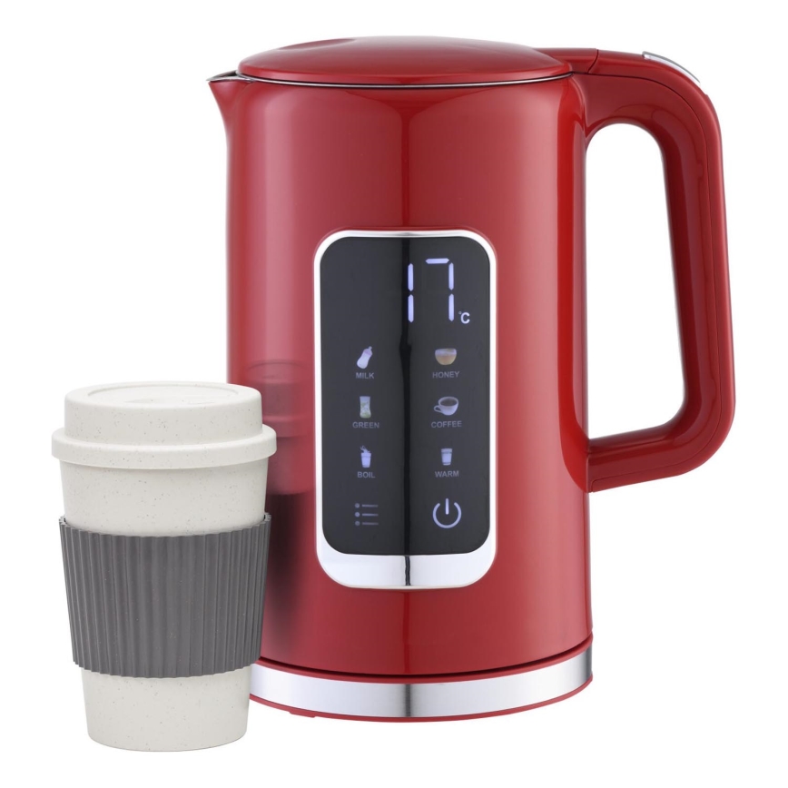 Tējkanna ar LCD ekrānu 1,7 l 2200W/230V sarkana + ceļojumu krūze 450 ml
