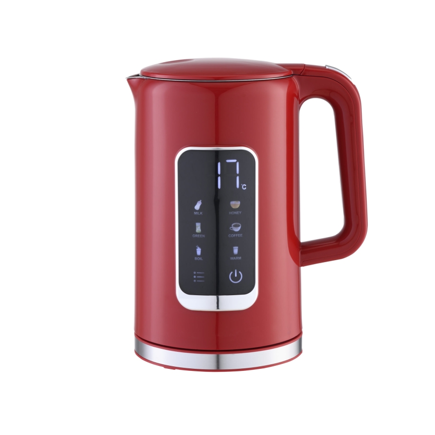 Tējkanna ar LCD ekrānu 1,7 l 2200W/230V sarkana + ceļojumu krūze 450 ml