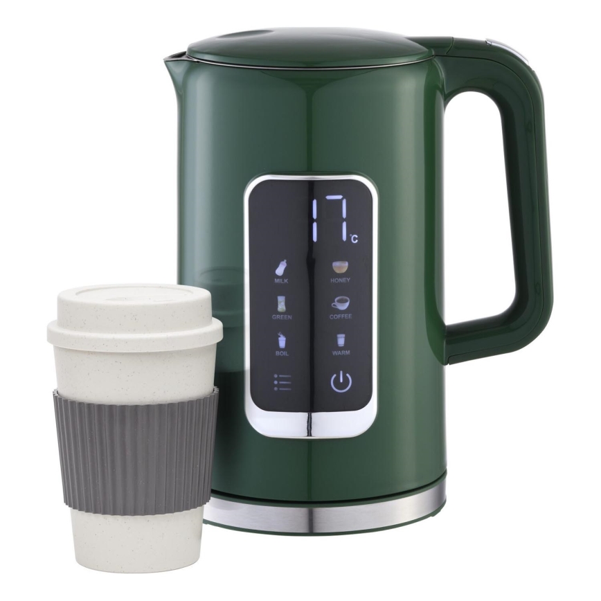 Tējkanna ar LCD ekrānu 1,7 l 2200W/230V zaļa + ceļojumu krūze 450 ml