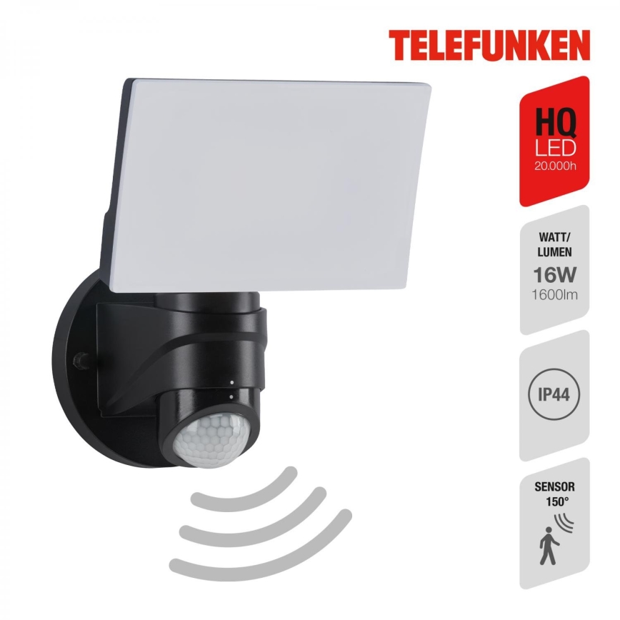 Telefunken 304305TF - LED Āra sienas lampa ar sensoru LED/24W/230V IP44 melna