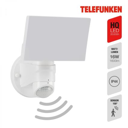 Telefunken 304306TF - LED Āra sienas lampa ar sensoru LED/16W/230V IP44 balta