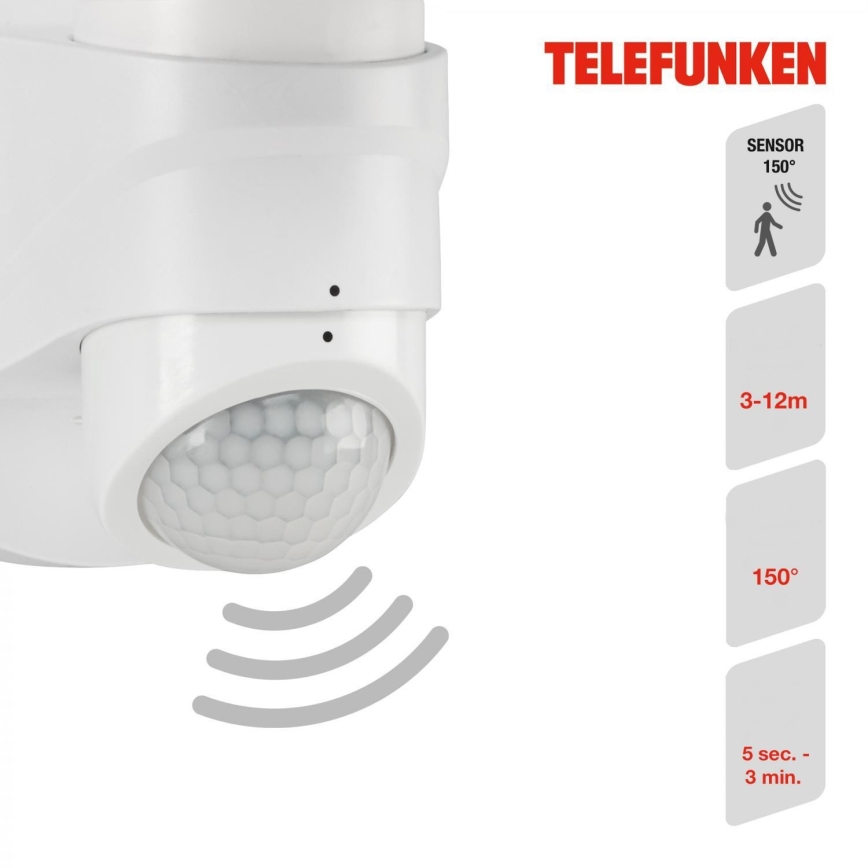 Telefunken 304306TF - LED Āra sienas lampa ar sensoru LED/16W/230V IP44 balta
