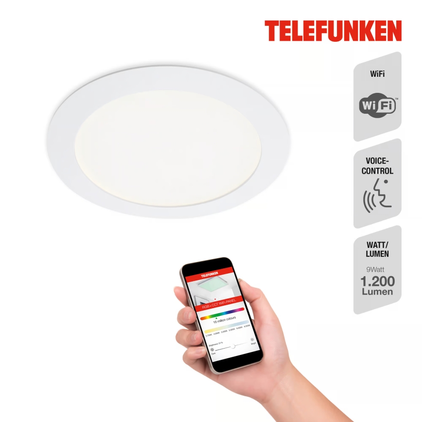 Telefunken 309406TF - LED RGBW dimmējams iebūvējamais griestu gaismeklis FRAME LED/12W/230V 2700-6500K Wi-Fi Tuya balts