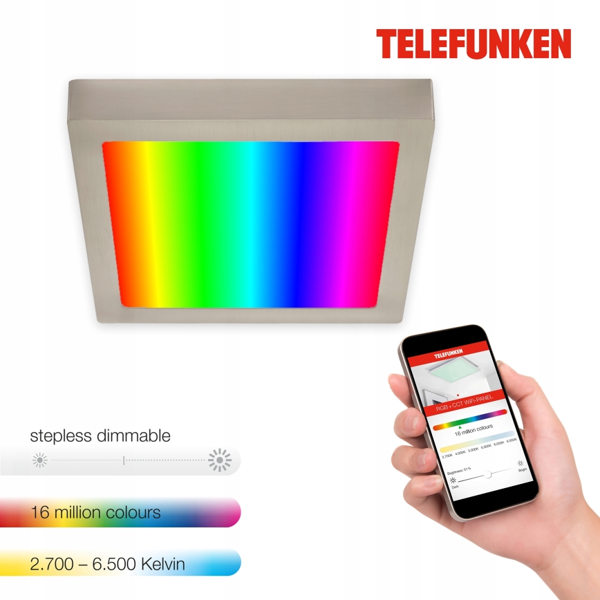 Telefunken 309602TF - LED RGBW Aptumšojama griestu lampa LED/18W/230V 2700-6500K Wi-Fi Tuya