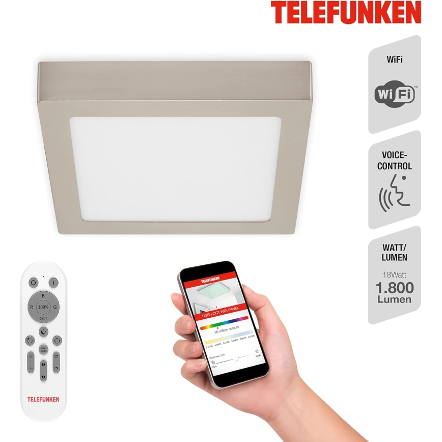 Telefunken 309602TF - LED RGBW Aptumšojama griestu lampa LED/18W/230V 2700-6500K Wi-Fi Tuya