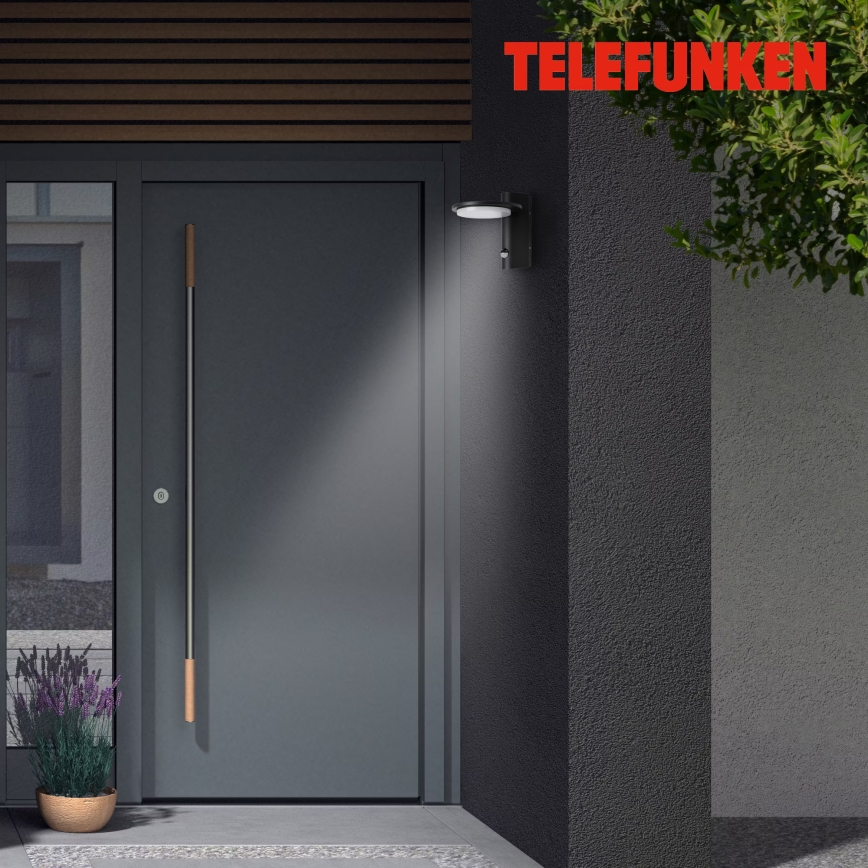 Telefunken 312505TF-LED Āra sienas lampa ar sensoru LED/10W/230V IP44 melna