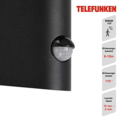Telefunken 312505TF-LED Āra sienas lampa ar sensoru LED/10W/230V IP44 melna