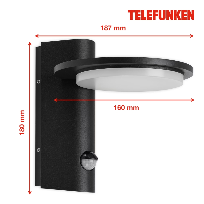 Telefunken 312505TF-LED Āra sienas lampa ar sensoru LED/10W/230V IP44 melna