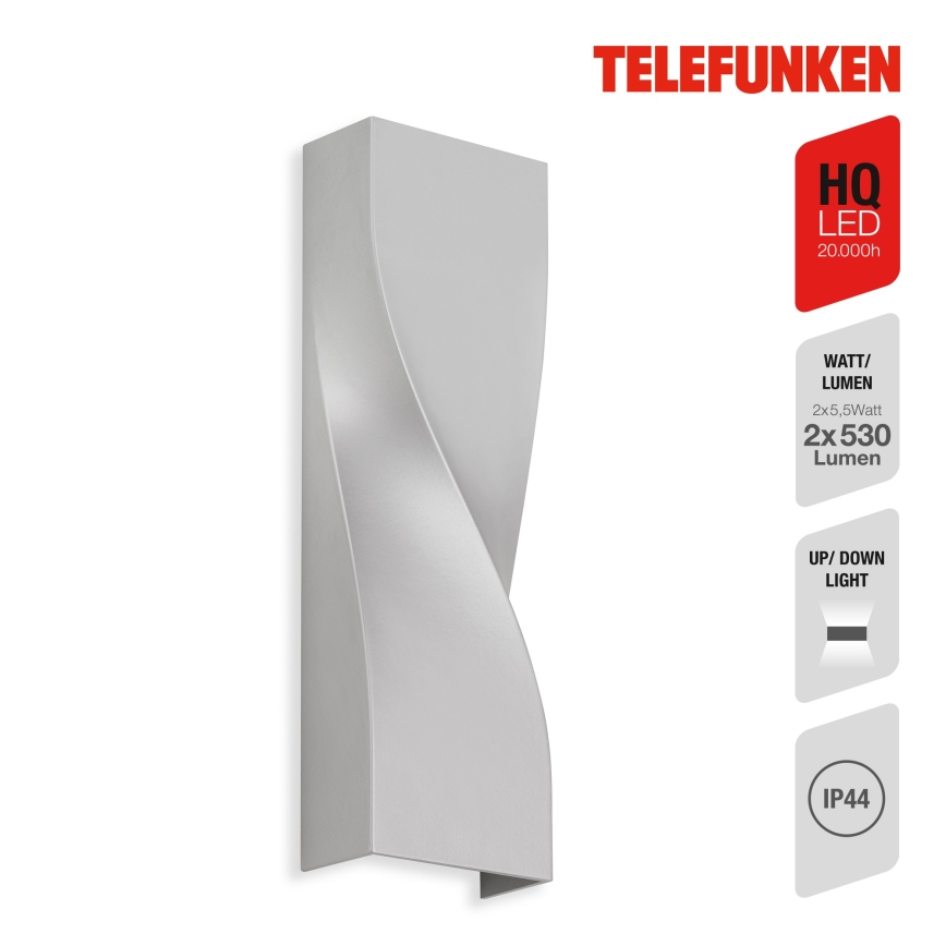 Telefunken 312704TF - LED Āra sienas lampa 2xLED/5,5W/230V IP44 sudraba