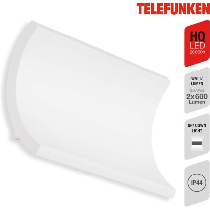 Telefunken 312806TF - LED Āra sienas lampa 2xLED/6W/230V IP44 balta