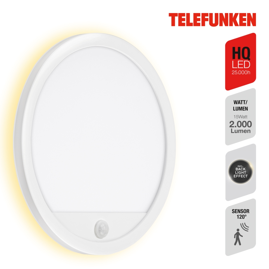 Telefunken 313706TF - LED Āra sienas lampa ar sensoru LED/15W/230V IP44 balta