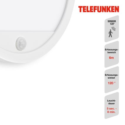 Telefunken 313706TF - LED Āra sienas lampa ar sensoru LED/15W/230V IP44 balta