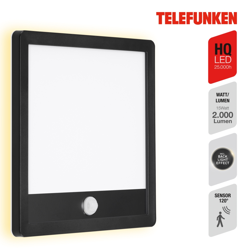 Telefunken 313805TF - LED Āra sienas lampa ar sensoru LED/15W/230V IP44