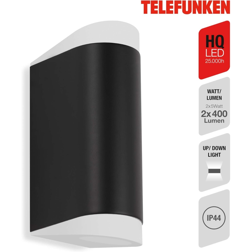 Telefunken 314905TF - LED Āra sienas lampa 2xGU10/5W/230V IP44 melna