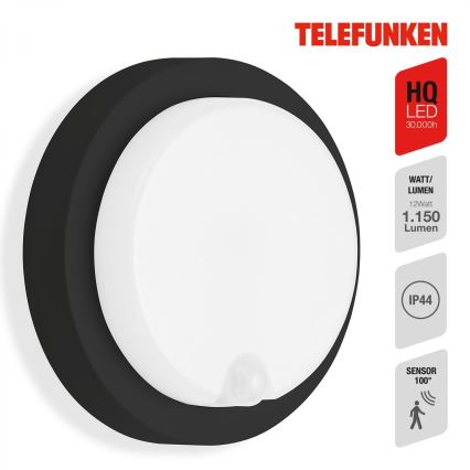 Telefunken 315305TF - LED Āra sienas lampa ar sensoru LED/12W/230V IP44 melna