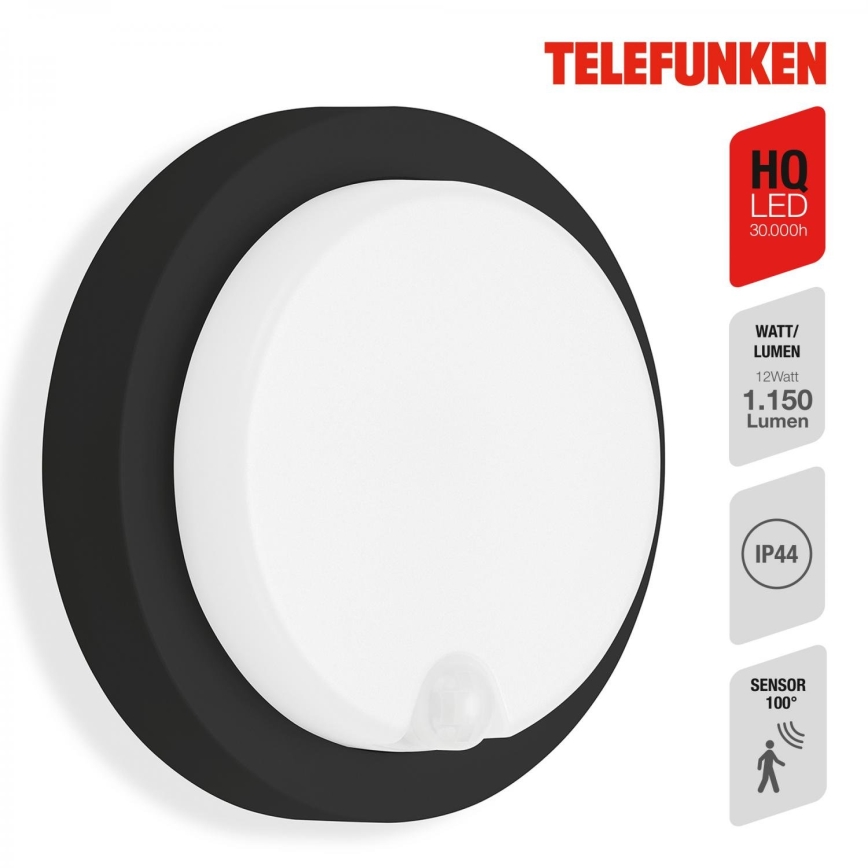Telefunken 315305TF - LED Āra sienas lampa ar sensoru LED/12W/230V IP44 melna