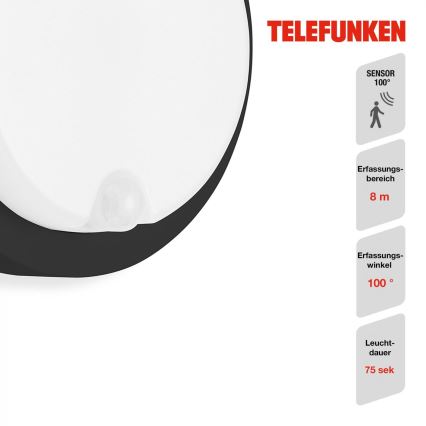 Telefunken 315305TF - LED Āra sienas lampa ar sensoru LED/12W/230V IP44 melna