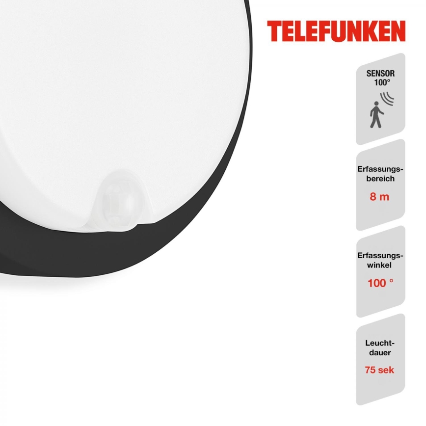 Telefunken 315305TF - LED Āra sienas lampa ar sensoru LED/12W/230V IP44 melna