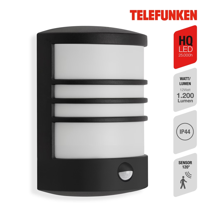 Telefunken 315505TF - LED Āra sienas lampa ar sensoru LED/12W/230V IP44 melna