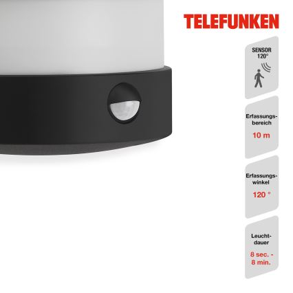 Telefunken 315505TF - LED Āra sienas lampa ar sensoru LED/12W/230V IP44 melna