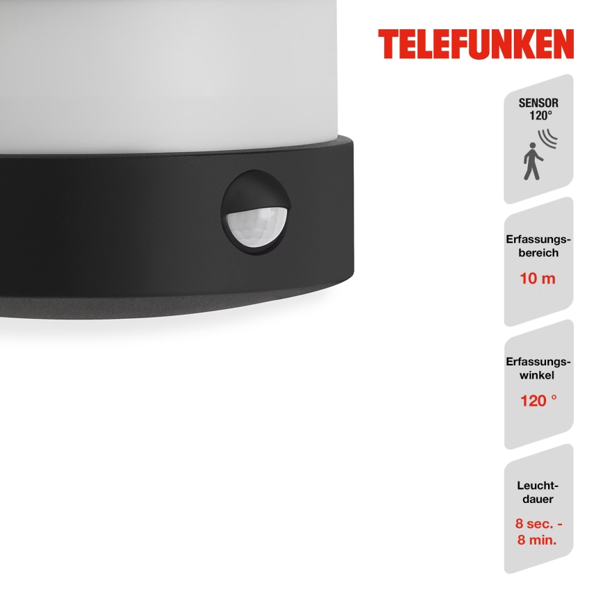 Telefunken 315505TF - LED Āra sienas lampa ar sensoru LED/12W/230V IP44 melna