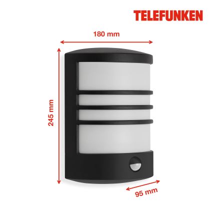 Telefunken 315505TF - LED Āra sienas lampa ar sensoru LED/12W/230V IP44 melna