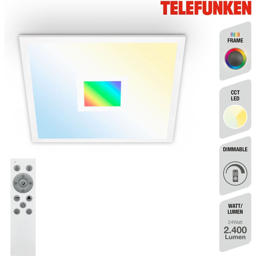 Telefunken 319106TF - RGBW Aptumšojama griestu lampa LED/24W/230V 2700-6500K balta + tālvadības pults